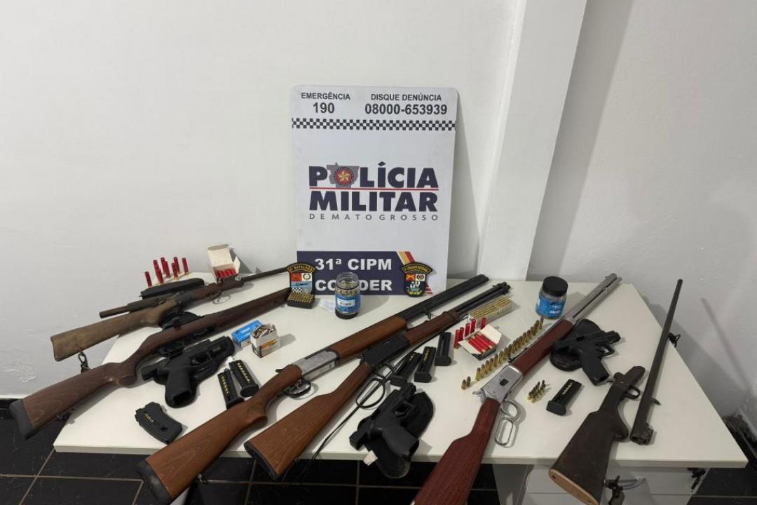 Patrulha Rural prende cinco homens e apreende nove armas de fogo em Colíder