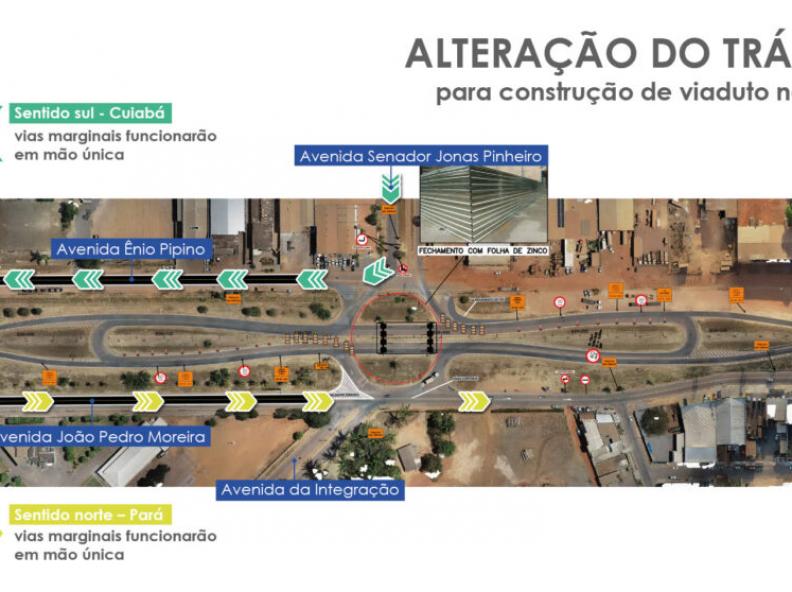 Construção de viaduto na BR-163 altera tráfego da rodovia e vias marginais de Sinop